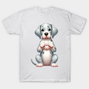 Valentine Great Dane Dog Giving Heart Hand Sign T-Shirt